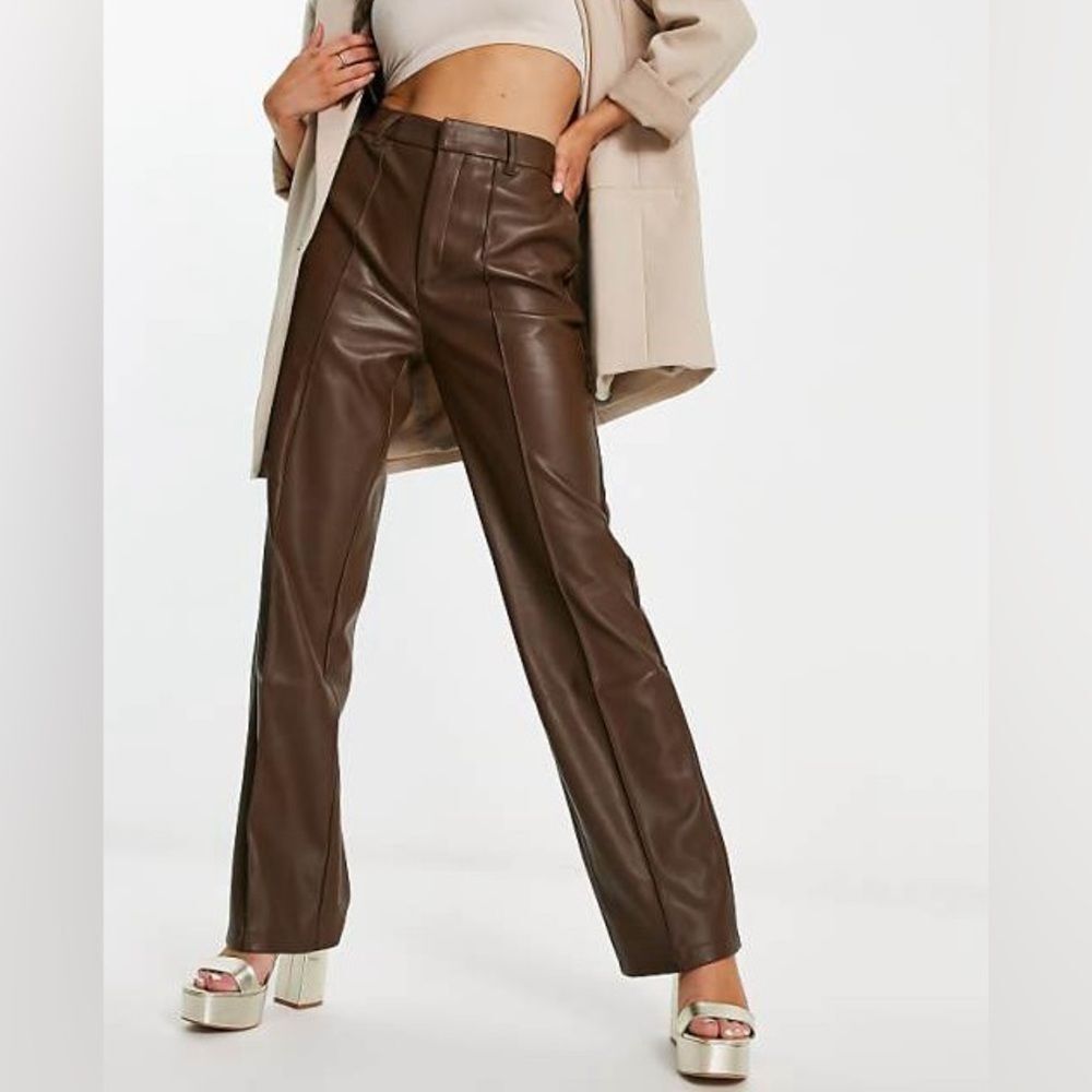 Women’s Zara Faux Leather Fleece-Lined Pants | XS | Chocolate Brown - Picture 1 of 8